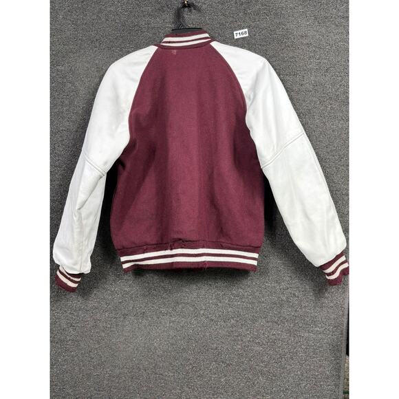 Vintage Game Sportswear Jacket Mens XS Maroon White Varsity Leather Made USA 90s - Picture 2 of 6